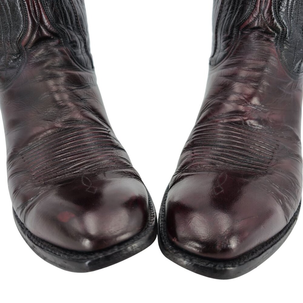 Vintage Lucchese Mens 9.5D Black Cherry Burgundy Leather Cowboy Western Boots - Picture 14 of 16